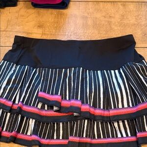 Lucky in Love Black and Pink Striped Mini Skirt